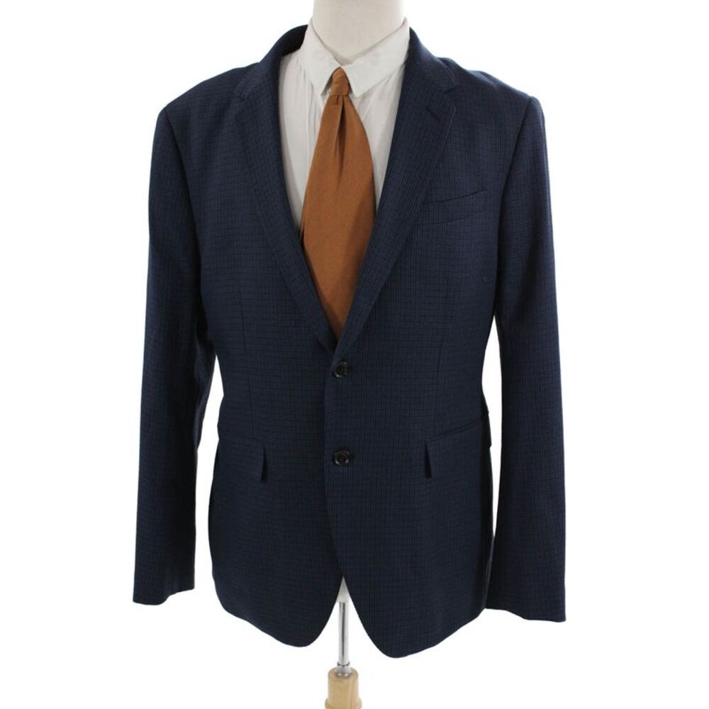 Zara Mens Striped Two-Button Collared Blazer Blue Size 44
